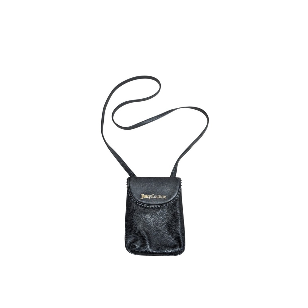 Y2K Juicy Couture Black Leather Mini Crossbody Phone Bag